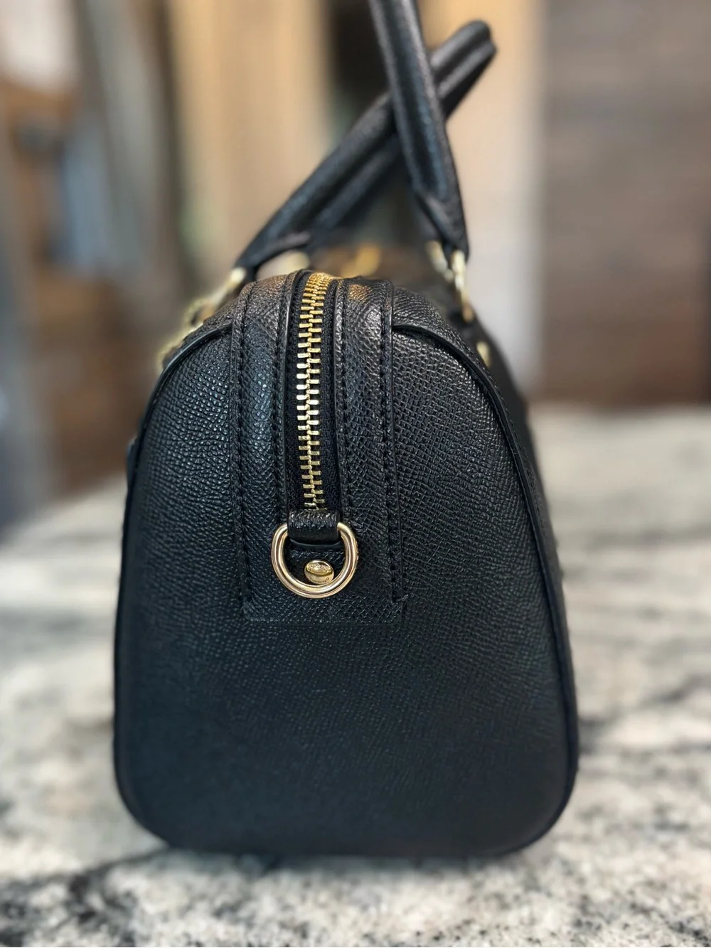 Coach Medium Rowan Black Leather Satchel with Gold-Hardware and Crossbody strap